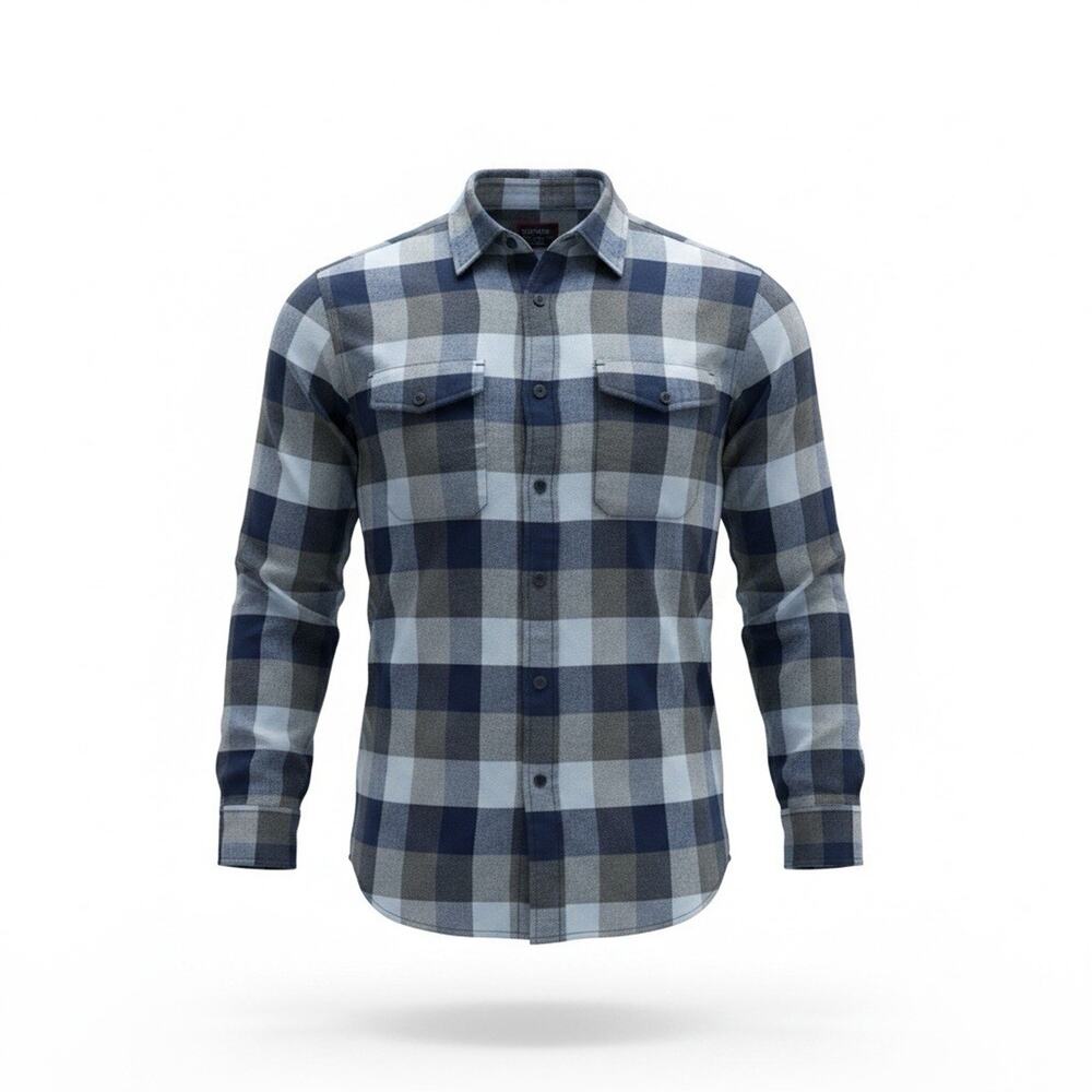 UNTUCKit Mens Large Blue Grey Buffalo Check Flannel Soft Button Down Shirt A249